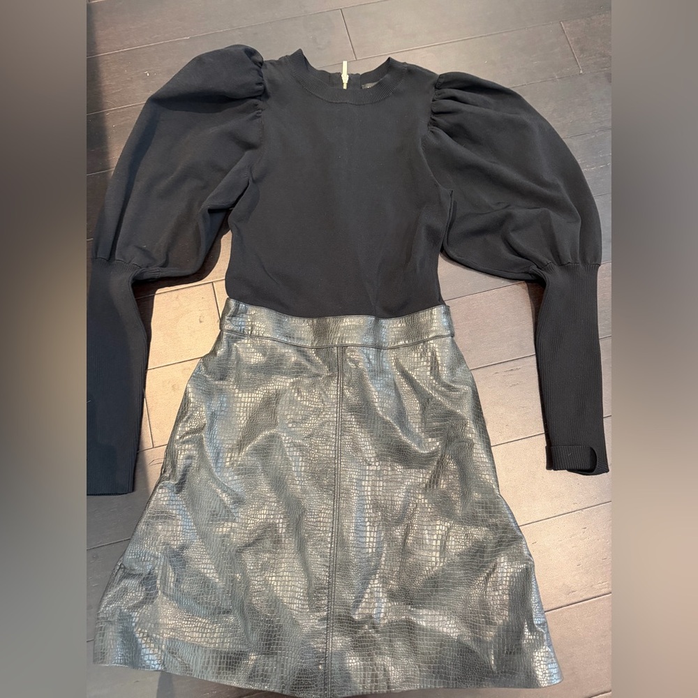 Ted Baker Black Puff Sleeve Top with Metallic Textured Skirt
